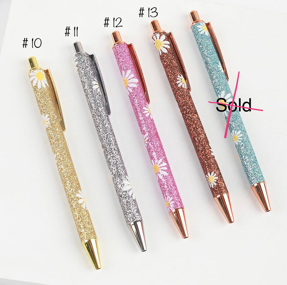 Glitter Daisy Ballpoint Pens